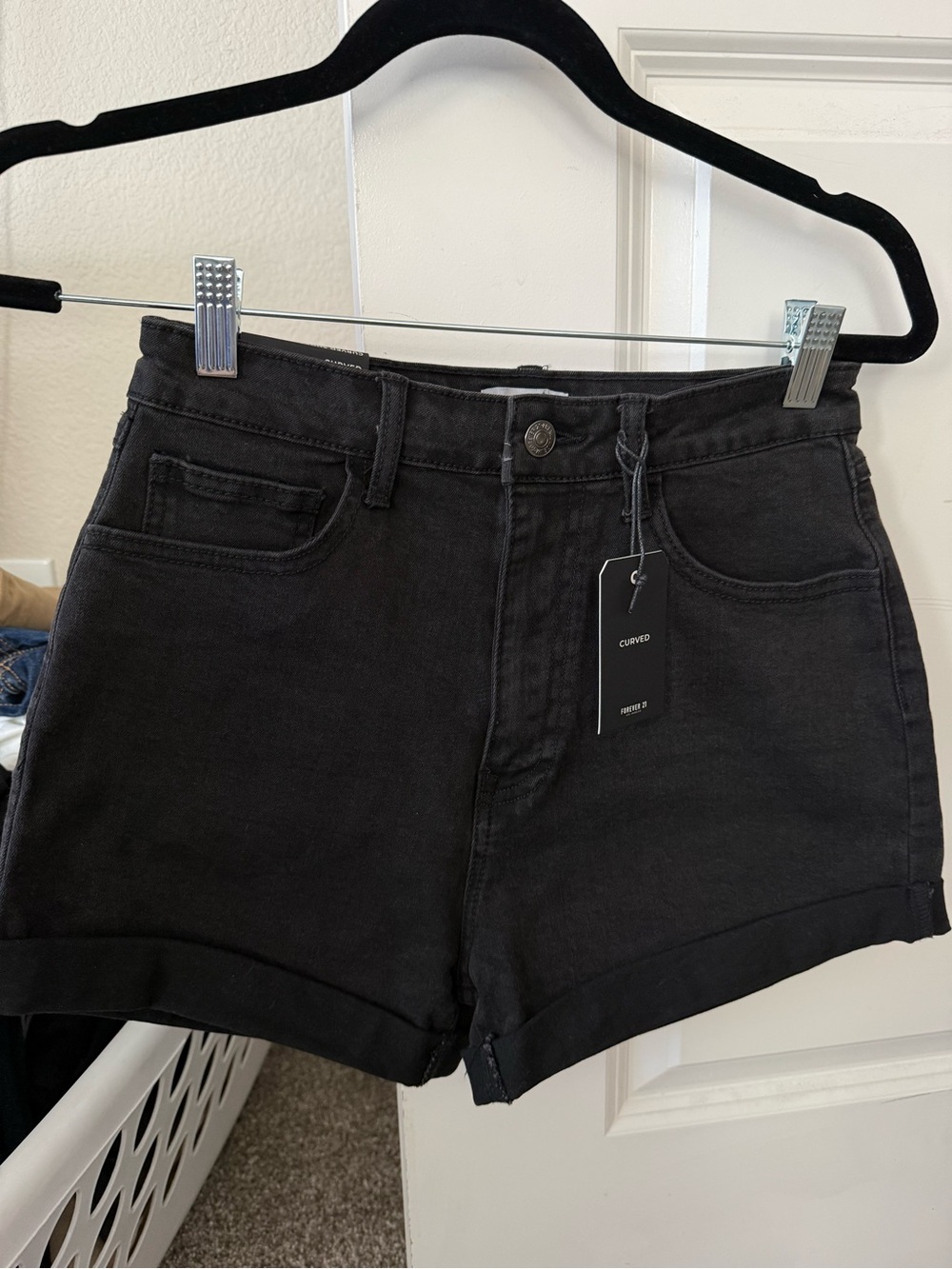 Forever 21 Black High-Rise Cuffed Denim Shorts